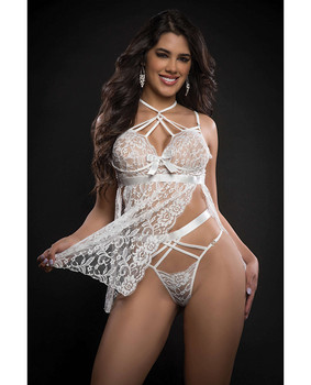 Lace Halter Babydoll W/high Waist Strappy Panty White O/s Lace Halter Babydoll W/high Waist Strappy Panty White O/s