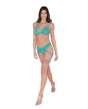 Simply Sexy Scalloped Stretch Lace Bralette & G-string W/attached Side Garters Ocean O/s Simply Sexy Scalloped Stretch Lace Bralette & G-string W/attached Side Garters Ocean O/s