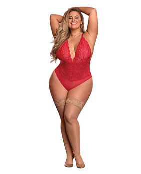 Risque Business Lace & Mesh Teddy W/snap Crotch Red Qn Risque Business Lace & Mesh Teddy W/snap Crotch Red Qn