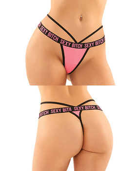 Vibes Buddy Sexy Bitch Lace Panty & Micro Thong Black/pnk L/xl