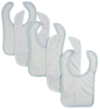 One Size White Bib With Blue Trim And White Trim (pack Of 5) Color:blue