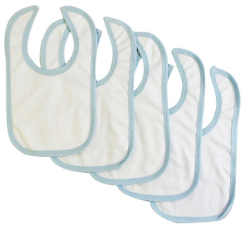 One Size White Interlock Bib Blue Binding (pack Of 5) Color:blue