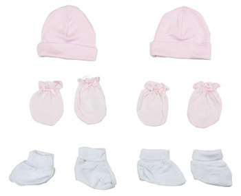 Girls Cap, Booties And Mittens 6 Piece Set