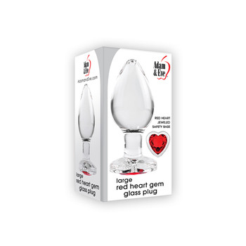 Adam & Eve Glass Anal Plug With Red Gemstone Heart Base Large Adam & Eve Glass Anal Plug With Red Gemstone Heart Base Large