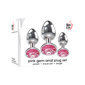 Adam & Eve 3-Piece Glass Anal Plug With Pink Gemstone Base Set Adam & Eve 3-Piece Glass Anal Plug With Pink Gemstone Base Set