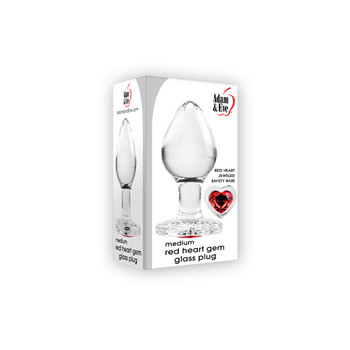 Adam & Eve Glass Anal Plug With Red Gemstone Heart Base Medium Adam & Eve Glass Anal Plug With Red Gemstone Heart Base Medium