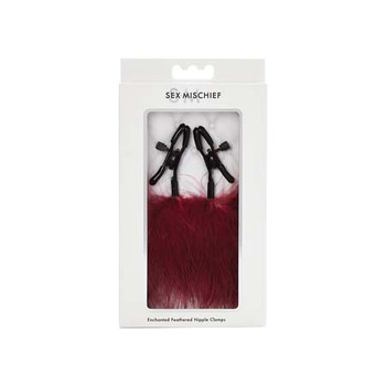 Sportsheets Sex & Mischief Enchanted Feather Nipple Clamps Burgundy