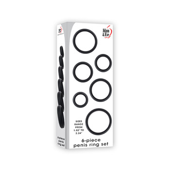Adam & Eve 6-Piece Silicone Cockring Set Black Adam & Eve 6-Piece Silicone Cockring Set Black