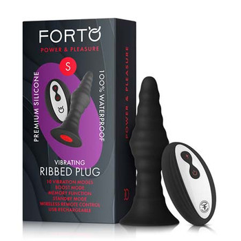 Forto Vibrating Ribbed Plug Rechargeable Remote-Controlled Silicone Anal Plug Small Black Forto Vibrating Ribbed Plug Rechargeable Remote-Controlled Silicone Anal Plug Small Black