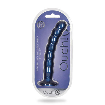 Shots Ouch! Beaded Silicone 8 in. G-Spot Dildo Metallic Blue Shots Ouch! Beaded Silicone 8 in. G-Spot Dildo Metallic Blue