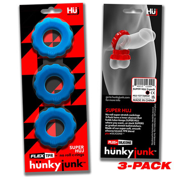 Hunkyjunk SuperHuj 3-Pack Cockrings Teal Ice