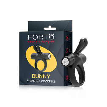 Forto Bunny Rechargeable Silicone Vibrating Cockring with Stimulating Ears Black Forto Bunny Rechargeable Silicone Vibrating Cockring with Stimulating Ears Black