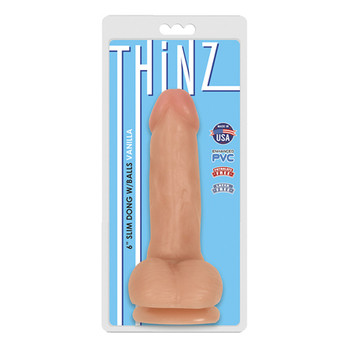 Curve Toys Thinz 6 in. Slim Dildo with Balls & Suction Cup Beige Curve Toys Thinz 6 in. Slim Dildo with Balls & Suction Cup Beige