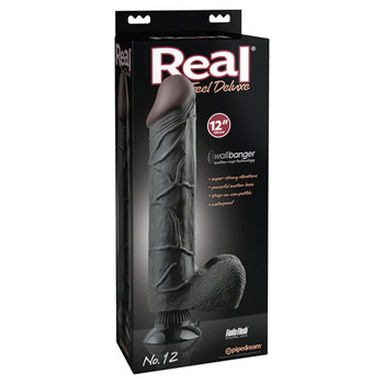 Pipedream Real Feel Deluxe No. 12 Realistic 12 in. Vibrating Dildo With Balls and Suction Cup Black Pipedream Real Feel Deluxe No. 12 Realistic 12 in. Vibrating Dildo With Balls and Suction Cup Black
