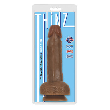Curve Toys Thinz 7 in. Slim Dildo with Balls & Suction Cup Brown Curve Toys Thinz 7 in. Slim Dildo with Balls & Suction Cup Brown