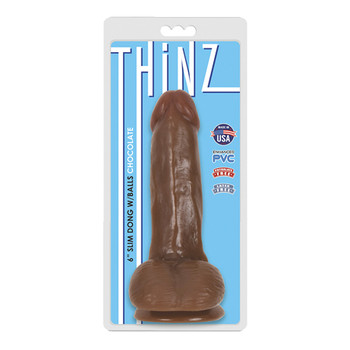 Curve Toys Thinz 6 in. Slim Dildo with Balls & Suction Cup Brown Curve Toys Thinz 6 in. Slim Dildo with Balls & Suction Cup Brown