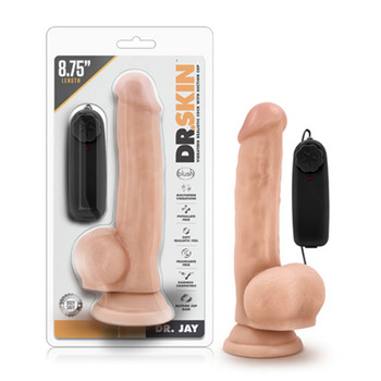 Blush Dr. Skin Dr. Jay Realistic 8.75 in. Vibrating Dildo with Balls & Suction Cup Beige Blush Dr. Skin Dr. Jay Realistic 8.75 in. Vibrating Dildo with Balls & Suction Cup Beige