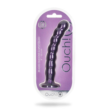 Shots Ouch! Beaded Silicone 8 in. G-Spot Dildo Metallic Purple Shots Ouch! Beaded Silicone 8 in. G-Spot Dildo Metallic Purple
