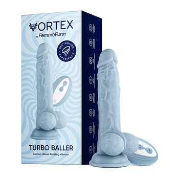 FemmeFunn Vortex Turbo Baller 2.0 8.25 in. Vibrating Rotating Dildo Light Blue FemmeFunn Vortex Turbo Baller 2.0 8.25 in. Vibrating Rotating Dildo Light Blue