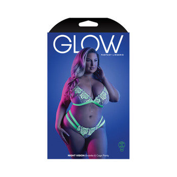 Fantasy Lingerie Glow Night Vision Glow-In-The-Dark Lace Bralette & Panty White Queen Size Fantasy Lingerie Glow Night Vision Glow-In-The-Dark Lace Bralette & Panty White Queen Size