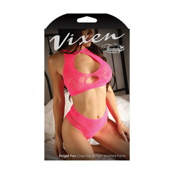 Fantasy Lingerie Vixen Forget You Seamless Lace Crop Top & High Waisted Panty Pink O/S Fantasy Lingerie Vixen Forget You Seamless Lace Crop Top & High Waisted Panty Pink O/S