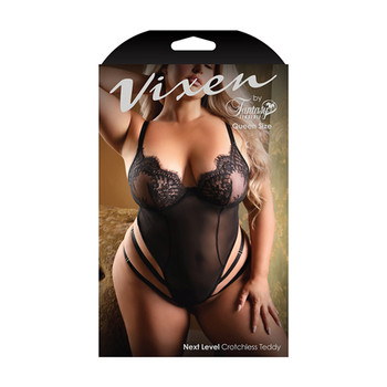 Fantasy Lingerie Vixen Next Level Strappy Crotchless Teddy with Lace Underwire Cups Black Queen Size Fantasy Lingerie Vixen Next Level Strappy Crotchless Teddy with Lace Underwire Cups Black Queen Size