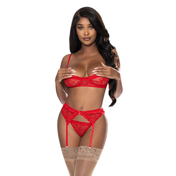 Magic Silk Ooh La Lace Demi Bra, Garter & Tanga Set Red S/M Magic Silk Ooh La Lace Demi Bra, Garter & Tanga Set Red S/M