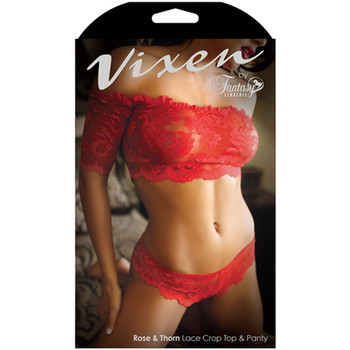 Fantasy Lingerie Vixen Rose & Thorn Lace Crop Top & Matching Panty Red O/S Fantasy Lingerie Vixen Rose & Thorn Lace Crop Top & Matching Panty Red O/S