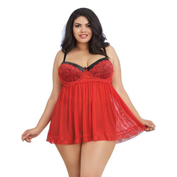 Dreamgirl Stretch Mesh and Lace Babydoll Ruby Queen 3X Hanging Dreamgirl Stretch Mesh and Lace Babydoll Ruby Queen 3X Hanging
