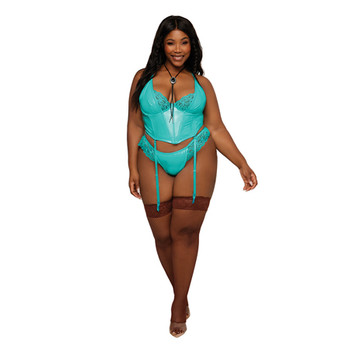 Dreamgirl Stretch Vinyl and Lace Bustier and G-string Set Ocean 3XL Dreamgirl Stretch Vinyl and Lace Bustier and G-string Set Ocean 3XL