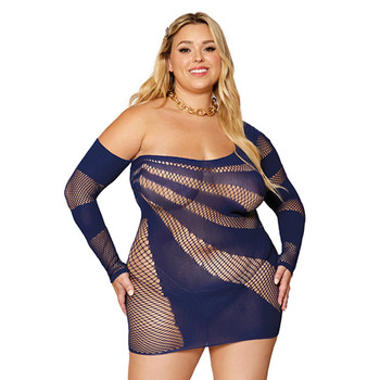 Dreamgirl Stripey One-Shoulder Fishnet Chemise Nocturnal Queen Size Dreamgirl Stripey One-Shoulder Fishnet Chemise Nocturnal Queen Size