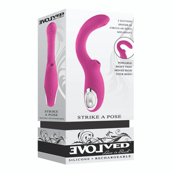 Evolved Strike A Pose Rechargeable Posable Tapping Suction Silicone Vibrator Pink