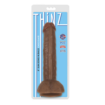 Curve Toys Thinz 8 in. Slim Dildo with Balls & Suction Cup Brown Curve Toys Thinz 8 in. Slim Dildo with Balls & Suction Cup Brown