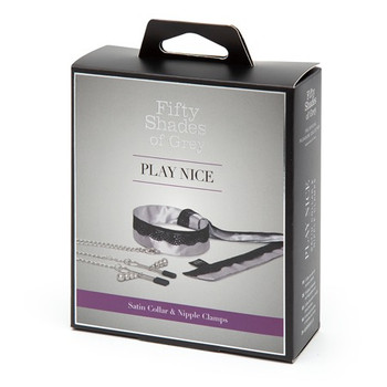 Fifty Shades of Grey Play Nice Satin Collar With Lace Trim & Adjustable Nipple Clamps Gray Fifty Shades of Grey Play Nice Satin Collar With Lace Trim & Adjustable Nipple Clamps Gray