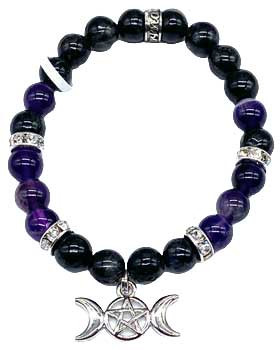 8mm Nuummite, Amethyst, Triple Moon Bracelet 8mm Nuummite, Amethyst, Triple Moon Bracelet