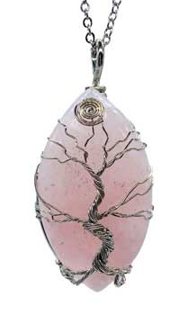 2" Oval Tree Of Life Rose Quartz Necklace 2" Oval Tree Of Life Rose Quartz Necklace