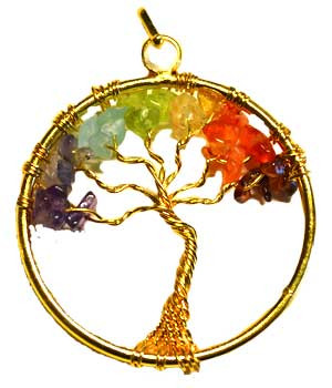 7 Chakra Tree Of Life Pendant Gold Tone 7 Chakra Tree Of Life Pendant Gold Tone