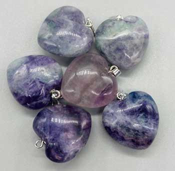 (set Of 6) 1" Fluorite, Rainbow Heart (set Of 6) 1" Fluorite, Rainbow Heart