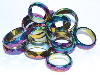 (set Of 50) Rainbow Magnetic Hematite Faceted Rings (set Of 50) Rainbow Magnetic Hematite Faceted Rings