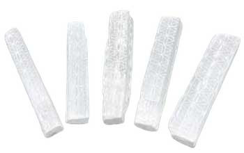 (set Of 5) 4" Selenite Flower Of Life Mioni Sticks
