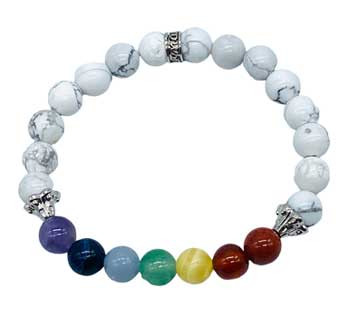 8mm 7 Chakra With White Howlite Bracelet 8mm 7 Chakra With White Howlite Bracelet