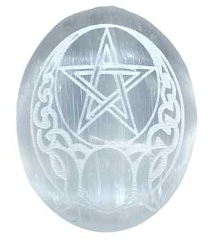 Selenite Celtic Pentagram Palm Stone Selenite Celtic Pentagram Palm Stone