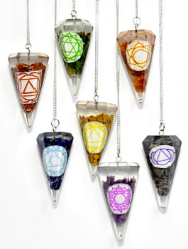(set Of 7) 6 Sided 7 Chakra Orgone Pendulum (set Of 7) 6 Sided 7 Chakra Orgone Pendulum