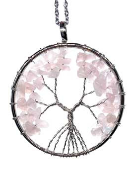 2" Round Tree Of Life Rose Quartz Necklace 2" Round Tree Of Life Rose Quartz Necklace