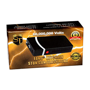 Fang Keychain Stun Gun and Flashlight with Battery Meter Black