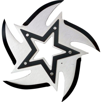 4" Chrome 5 point Stainless Steel throwing star with black star in middle 4" Chrome 5 point Stainless Steel throwing star with black star in middle