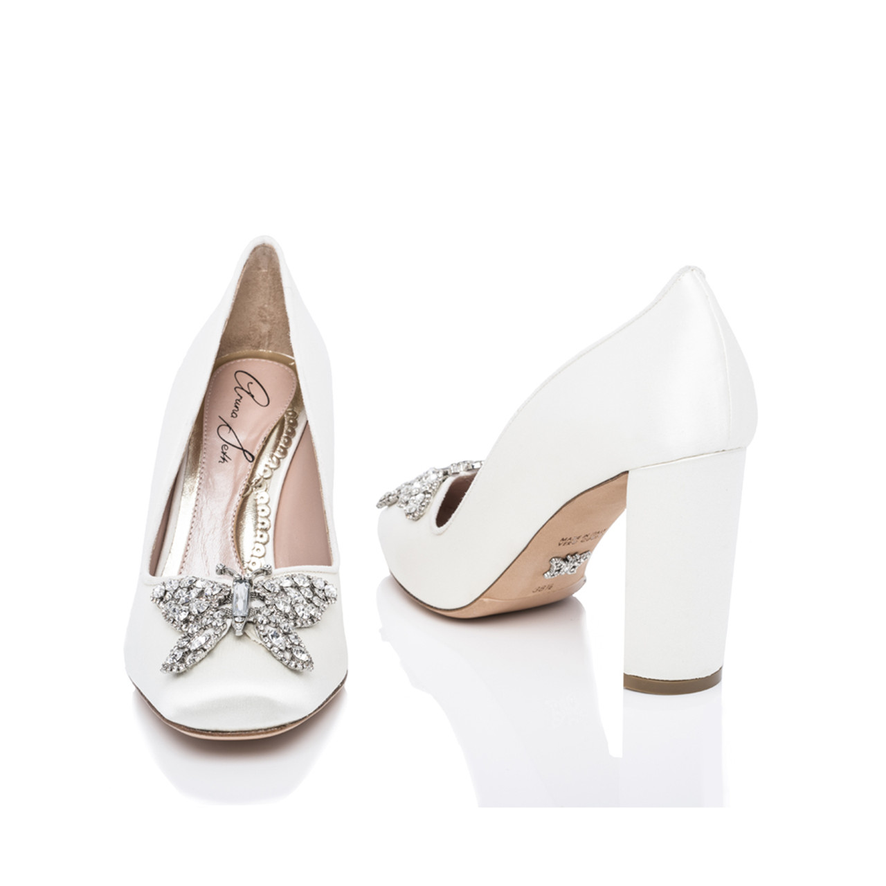 Annabel Farfalla Block Heel Ivory Satin