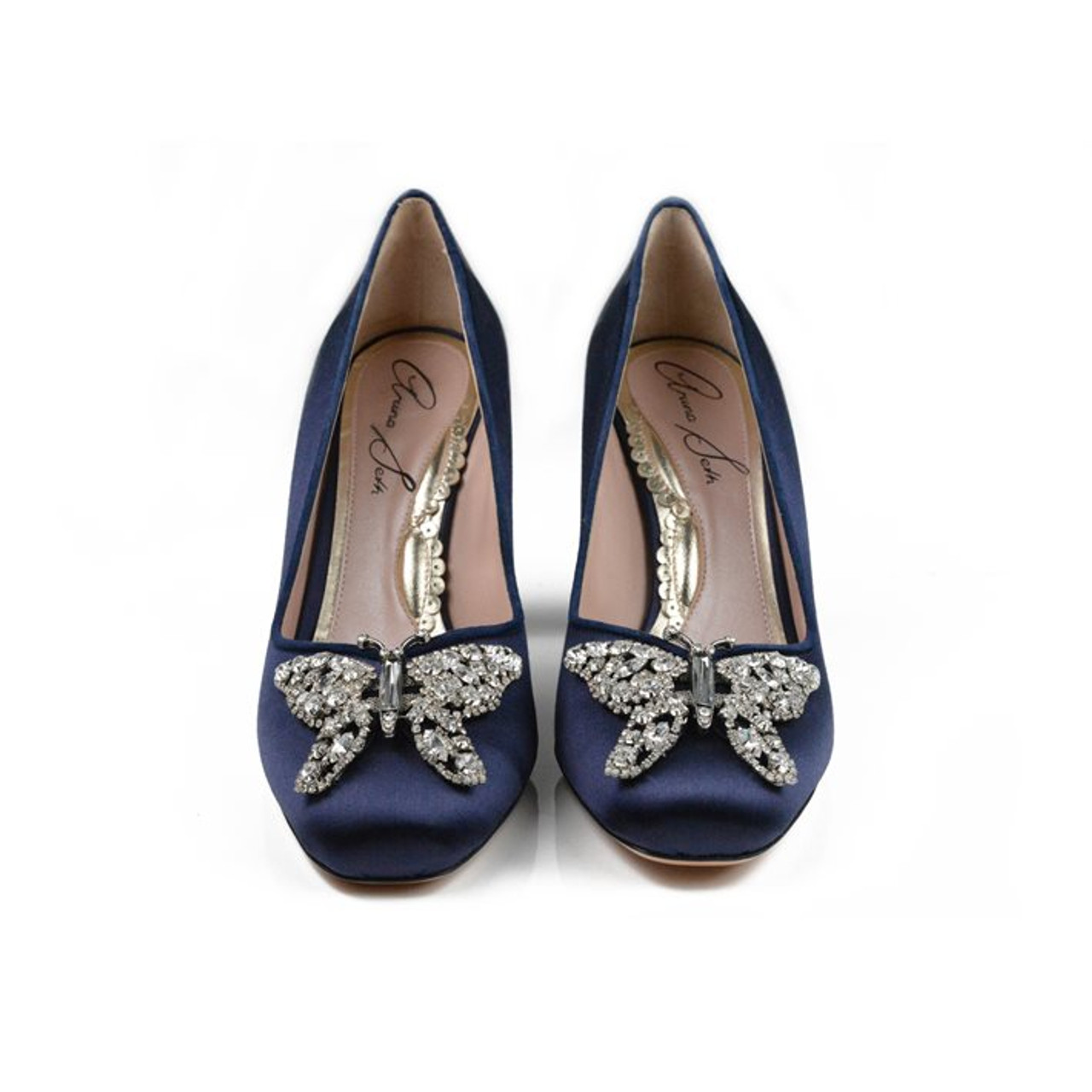 Annabel Farfalla Block Heel Navy Blue Satin