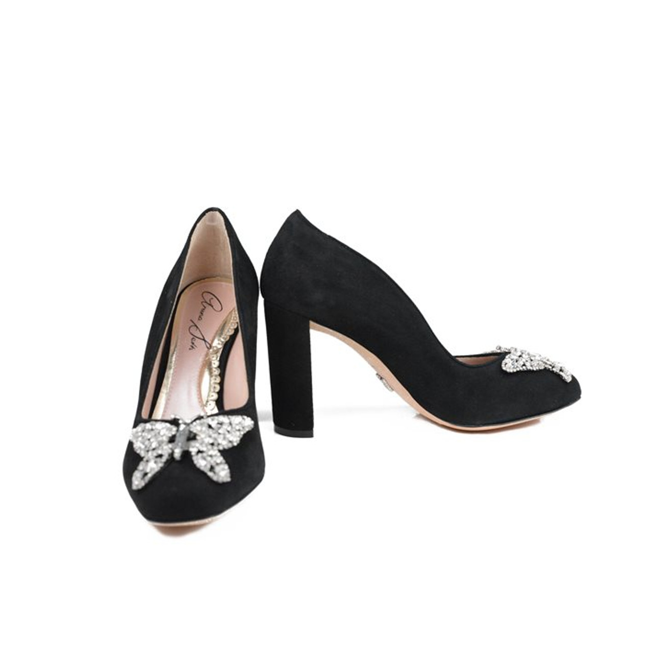 Annabel Farfalla Block Heel Black Suede