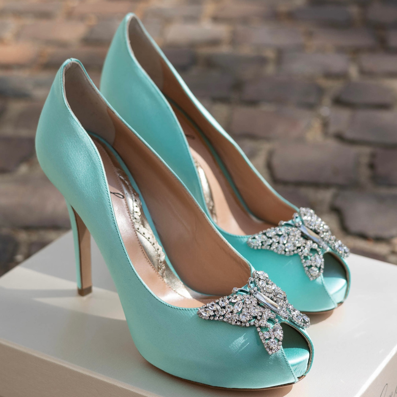 Evi Open Toe Tiffany Blue Satin Platform 110mm